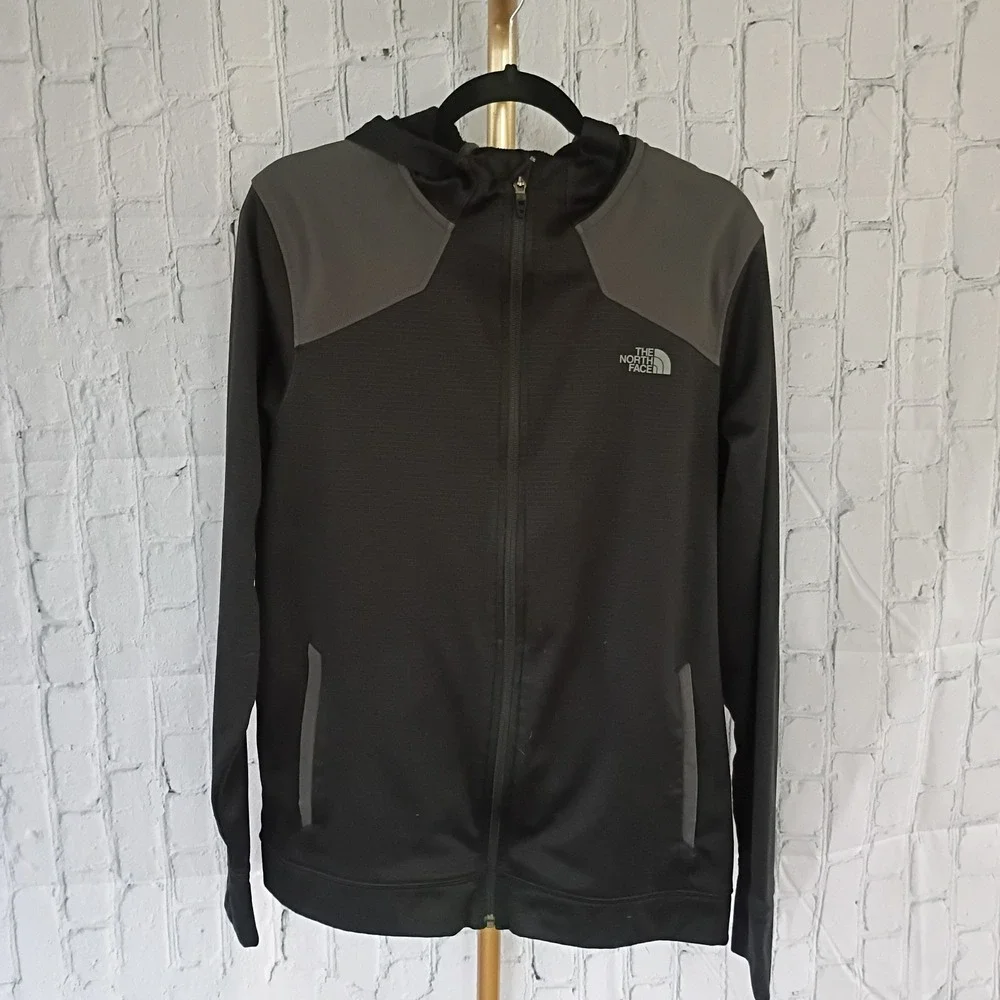 Mens The North Face‎ Black & Gray Full Zip Hoodie Size LARGE Pockets
